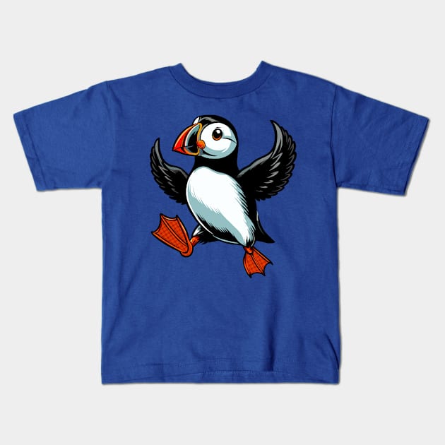 Hoppin’ Puffin Kids T-Shirt by Ghost on Toast